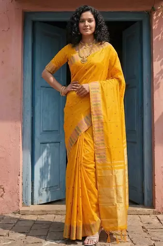 yellow silk blend saree with blouse