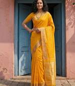 yellow silk blend saree with blouse