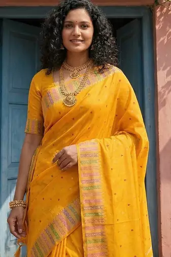 yellow silk blend saree with blouse