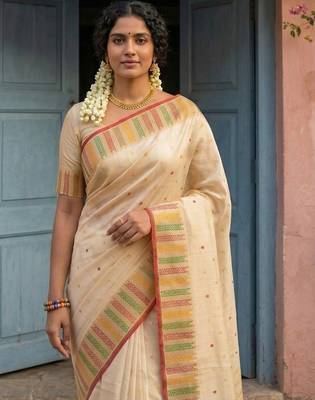 off white silk blend saree with blouse 2