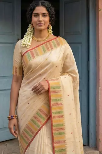 off white silk blend saree with blouse