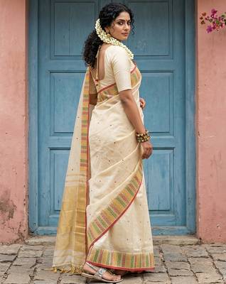 off white silk blend saree with blouse 3