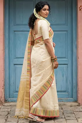 off white silk blend saree with blouse