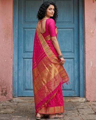pink silk blend saree with blouse 2