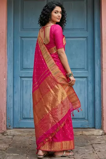 pink silk blend saree with blouse