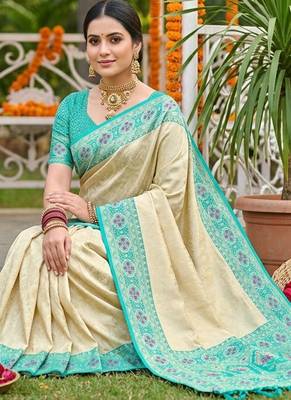 sky blue silk blend saree with blouse 2