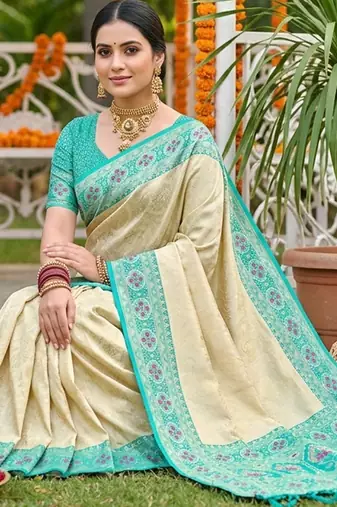 sky blue silk blend saree with blouse