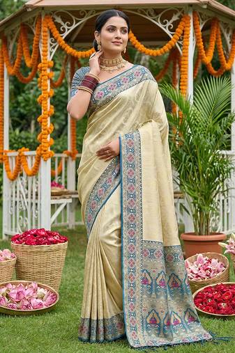 navy blue silk blend saree with blouse