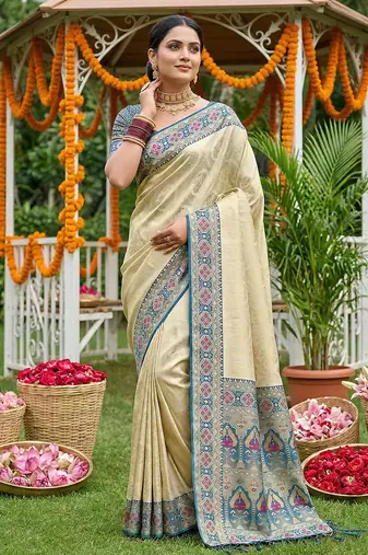 navy blue silk blend saree with blouse