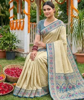 navy blue silk blend saree with blouse 2