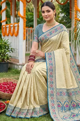navy blue silk blend saree with blouse