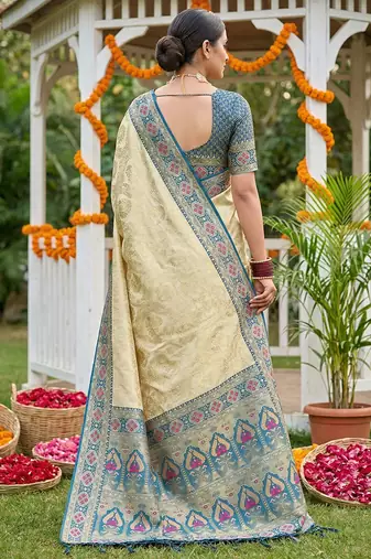 navy blue silk blend saree with blouse