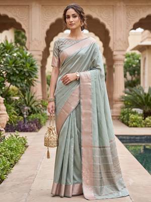 Kavindi women's cotton silk solid print with golden woven border saree with blouse 1