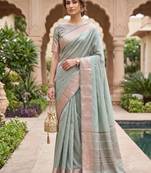 Kavindi women's cotton silk solid print with golden woven border saree with blouse