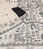 white printed work cotton blend saree