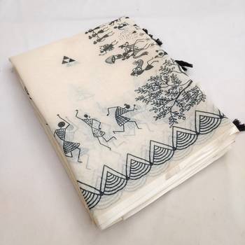 white printed work cotton blend saree 3