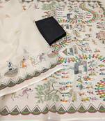 white printed work cotton blend saree