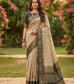 beige cotton blend saree with blouse