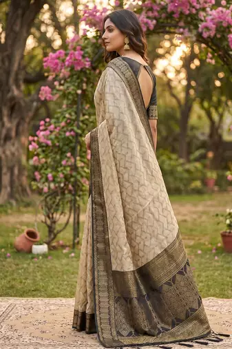 beige cotton blend saree with blouse