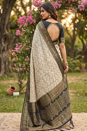 beige cotton blend saree with blouse