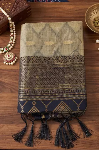 beige cotton blend saree with blouse
