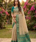 beige cotton blend saree with blouse