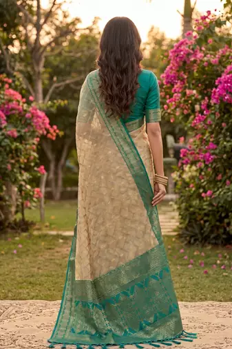 beige cotton blend saree with blouse