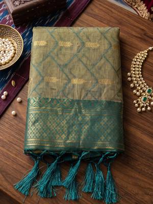 beige cotton blend saree with blouse 4