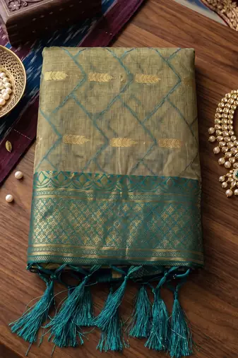 beige cotton blend saree with blouse