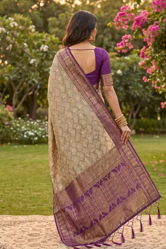 beige cotton blend saree with blouse
