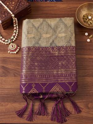 beige cotton blend saree with blouse 4