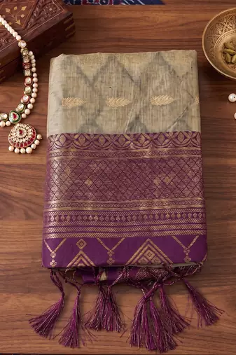 beige cotton blend saree with blouse