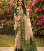 beige cotton blend saree with blouse