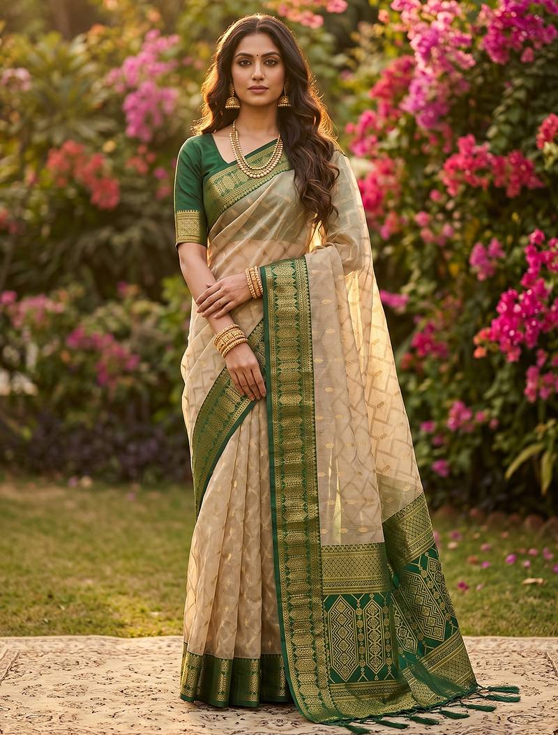 beige cotton blend saree with blouse