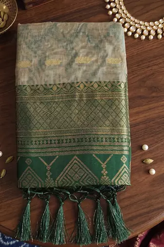 beige cotton blend saree with blouse