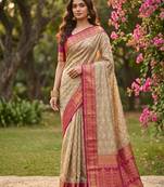 beige cotton blend saree with blouse