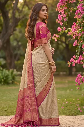 beige cotton blend saree with blouse