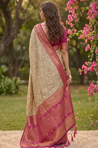 beige cotton blend saree with blouse