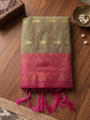 beige cotton blend saree with blouse 4