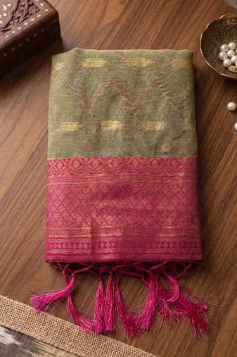 beige cotton blend saree with blouse