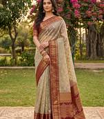 beige cotton blend saree with blouse