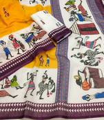 mustard cotton blend printed work