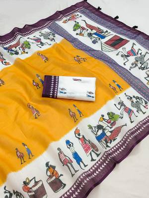 mustard cotton blend printed work 2