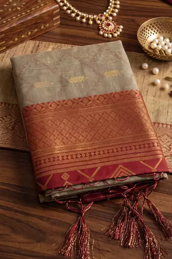 beige cotton blend saree with blouse