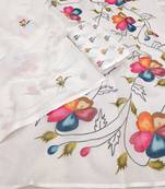 white flower printed work cotton blend saree