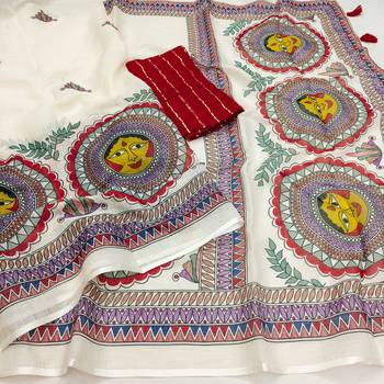 white printed work cotton blend saree 1