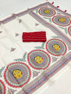 white printed work cotton blend saree 2