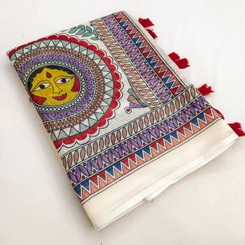 white printed work cotton blend saree 4