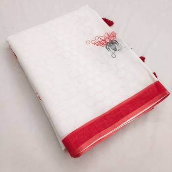 white printed work cotton blend saree 3