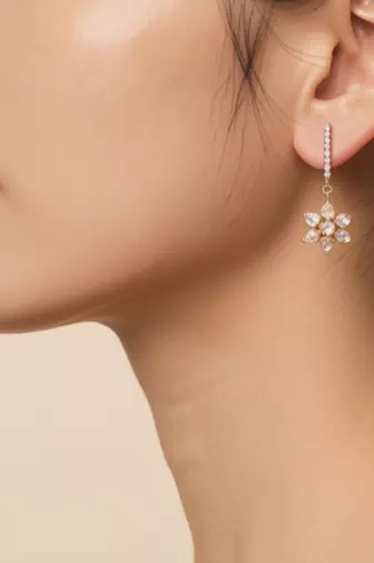 Gold plated yellow polki drop earrings